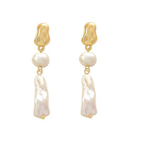 Pendientes de Perlas de Imitación de Estilo Barroco Transfronterizo, Diseño de Aguja, Elementos Geométricos Retro Artísticos, Joyería para Mujer con Baño Electrolítico