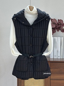 Janveny 2026 Nouvelle Collection Automne Hiver Gilet matelassé <span class=keywords><strong>sans</strong></span> manches pour <span class=keywords><strong>femme</strong></span>, 90% duvet de canard blanc, à capuche, ceinturé, simple boutonnage - Product Image 4