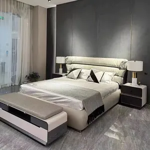 2023 Modern Nordic Smart Single King Queen Size Bed Bedroom Furniture Up-holstered Beds