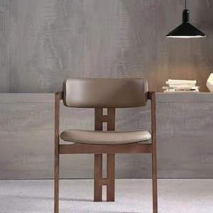 Chaise de salle à manger minimaliste moderne, <span class=keywords><strong>fauteuil</strong></span> en bois rembourré en cuir - Product Image 4