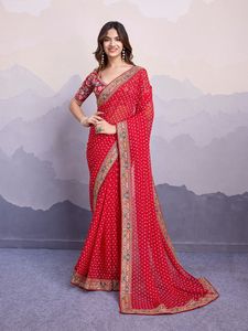 Saree en Georgette de qualité supérieure avec saree de mariage à impression numérique pour femme - Product Image 5