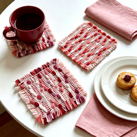Sous-verre en tissu jacquard polyester-coton écologique avec franges et pompons, absorbant et isolant thermiquement