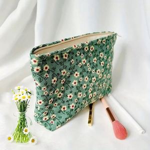 Daisy Flower Corduroy Eco-Friendly Makeup Pouch Custom Zipper Lady <b>Storage</b> Bag Wedding Bridesmaid Gifts Travel Cosmetic - Product Image 5