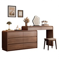 Coiffeuse et commode intégrées pour chambre à coucher, nouveau style 2026, couleur noyer