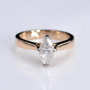 14K 585黄金与碳化硅moissanite 4爪1 ct侯爵夫人钻石单石戒指