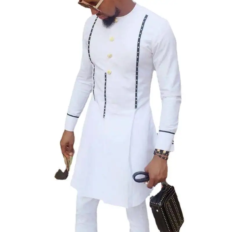 Kaus katun pria, santai leher bulat putih dicetak musiman gaya etnik Afrika