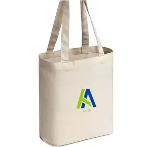 Sacchetti per la spesa riutilizzabili riciclati con Logo stampato personalizzato all'ingrosso in bianco bianco 100% Tote in tela di cotone con personalizzato