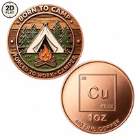Pièce de monnaie en cuivre pur 999 de 1 once, imprimée en couleur 2D, personnalisée en gros, motif 'Born To Camp Forced To Work Camper'