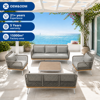 Modern Dış Mekan Kanepe Takımı Örgülü Halat Tekli Koltuk ve 3 Kişilik Kanepe, Minderli, Veranda Bahçe Otel Resort İçin OEM ODM