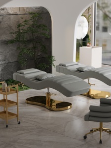 Table de massage contemporaine en cuir PU avec appui-tête intégré, cadre métallique réglable, mobilier de salon - Product Image 5