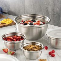 Ensemble de bols mélangeurs en acier inoxydable avec couvercles – Essentiels pour la cuisine et la pâtisserie à la maison – Bols à salade en métal – Indispensables pour la maison