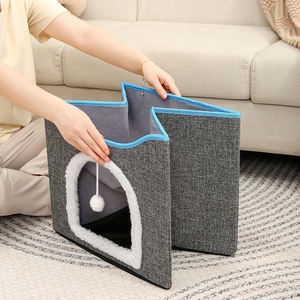 Cama Cueva Plegable Multifuncional para Gatos Chengjun de 41*41*35CM, Tela de Lino Moderna y Ecológica, Extraíble, Lavable y Antiarañazos - Product Image 4