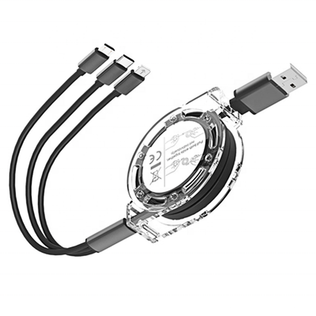 Custom Logo Universal Retractable 3 in 1 Multi Multiple 3in1 USB Charging Charger Cable