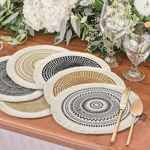 Boho Chic <strong>Dining</strong> Placemats Fashionable Woven Color Cotton Pad with Round Pattern Plaid Style Table <strong>Cover</strong> for Weddings - Product Image 1