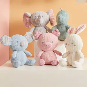 Boneca animal de malha macia e criativa, boneca de pelúcia confortável, elefante, coelho, porco, dinossauro do bebê, brinquedo de cama, 2022