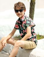 RAISEVERN Kemeja Hawaii Anak Laki-laki Lengan Pendek Kerah Kancing Atas/Bawah Kasual Musim Panas Pantai Bulu Pola 3D Anak-anak 3-10T