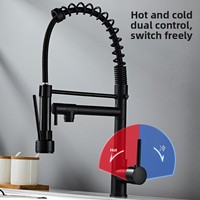 Robinet de cuisine extractible à ressort chaud et froid avec cartouche céramique en acier inoxydable pour évier de lavage de légumes