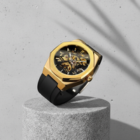 Montre mécanique pour homme de 41 mm avec bracelet en silicone transparent squelette, style sport et mode, aiguilles lumineuses, haute qualité, charme et luxe