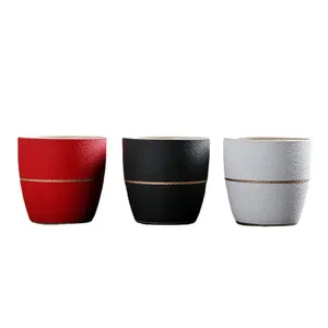 Biểu Tượng Tùy Chỉnh Sang Trọng Hiện Đại Vàng Rim Nhỏ 7Oz Matte Màu Đỏ Đen Trắng Trà Cốc Cà Phê Gốm