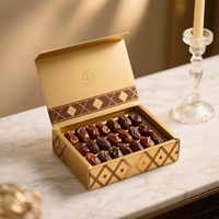 Boîtes à Dattes Rigides pour le Ramadan en Carton Doré de 2 mm avec Fermeture Magnétique UV, Emballage Alimentaire, Modèle Islamique Saoudien, pour Dattes et Chocolats