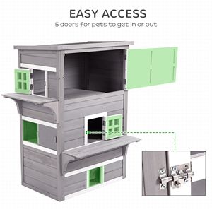 คอนโดแมว3ชั้นบ้านแมวบ้านสำหรับแมวกลางแจ้งพร้อมพื้นยกหลังคายางมะตอยประตูกระโดดหนี - Product Image 3