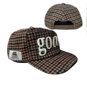 Großhandel Low MOQ Custom Vintage Hahnen tritt Plaid 3D Puff Snapback Hüte Low Profile Unstrukturierte <span class=keywords><strong>5</strong></span> <span class=keywords><strong>Panel</strong></span> Wolle Hüte Stickerei - Product Image 1