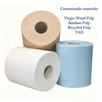 Rouleau de serviettes en papier bleu à alimentation centrale, en pâte vierge, distribution perforée efficace pour les zones commerciales à fort trafic