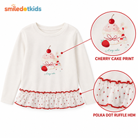 T-shirt à manches longues pour filles, imprimé cupcakes et pois, avec ourlet à volants, pour tout-petits et enfants, fournisseur en gros OEM ODM