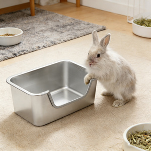 Bac à litière personnalisé en acier inoxydable de grande taille avec grille de tamisage pour lapins, cochons d'Inde et furets – Toilettes pour animaux de compagnie faciles à nettoyer - Product Image 2