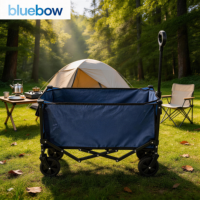 Chariot de camping pliable multifonctionnel pour jardin extérieur, chariot de plage portable à double plateau, chariot de camping pliable