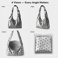 Sac fourre-tout en satin à pois pour femme, sac à bandoulière souple métallique avec plaque métallique vierge, conception personnalisée OEM