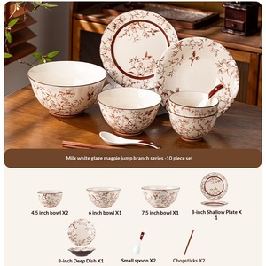 Service de table en céramique motif Épervier sur branche, compatible <span class=keywords><strong>micro</strong></span>-ondes, bols et assiettes, style pastoral, vaisselle de maison, cadeau de pendaison de crémaillère et de mariage - Product Image 6