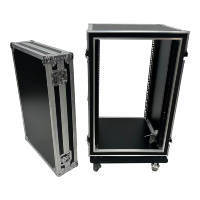 Flight case OEM 18U antichoc pour amplificateurs de moins de 49 cm, avec 4 roues et couvercles avant et arrière fusionnables