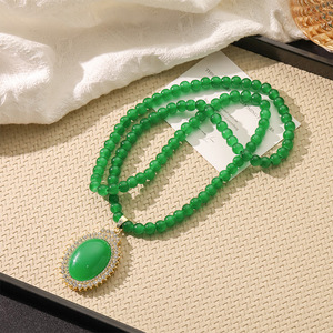Guogaoshipin Chinese Style Green Tassel Necklace Beaded Sweater Chain Pendant For Women Gift Occasion - Product Image 3