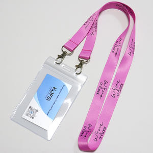 Étui pour cartes en PVC souple personnalisé de haute qualité et bon marché, porte-cartes d'identité en plastique avec lanière rose - Product Image 3