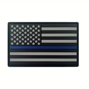 Manufacturer Custom PVC Rubber Hook and Loop <strong>Patch</strong> <strong>Thin</strong> <strong>Blue</strong> <strong>Line</strong> American Flag <strong>Patch</strong> for Backpack - Product Image 3