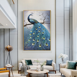 Hot Bán Buôn Tường Treo Kính Sơn Con Công Màu Nước Vải Phong Cách Cổ Điển Hỗ Trợ Động Vật Đối Tượng Hỗ Trợ Cơ Sở - Product Image 3