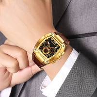 Montre-bracelet en cuir de style vintage 52mm avec grand visage sophistiqué pour hommes chronographe fonction date 30m logo personnalisé étanche pour hommes