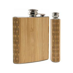 Petaca Moderna Personalizada de Bambú y Acero Inoxidable de 6 oz para Viajes y Campamentos - Product Image 1