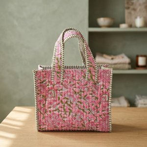 Bolso Tote Acolchado Floral con Asas Verdes a Rayas y Cierre de Cremallera para Mujer, Ideal para Viajes Diarios y Compras en Todas las Estaciones - Product Image 4