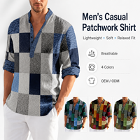 Chemise décontractée à manches longues pour homme, motif patchwork écossais, personnalisable avec logo OEM/ODM, légère, douce et respirante, vente en gros