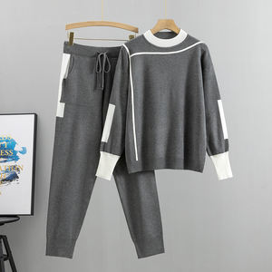 Set Rajutan <span class=keywords><strong>2</strong></span> Potong Musim Gugur 2026, Atasan Sweater Lengan Panjang Kasual dengan Patchwork Modis dan Celana untuk Wanita, Cocok untuk Musim Semi - Product Image 1