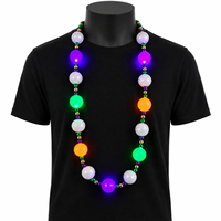 Collier à 6 perles de 42 pouces, perles blanches facettées, collier lumineux LED coloré pour le carnaval de Mardi Gras