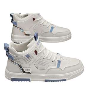 Baskets montantes blanches, noires et bleues en gros d'usine - Chaussures décontractées en PU pour hommes, style marche - Product Image 4