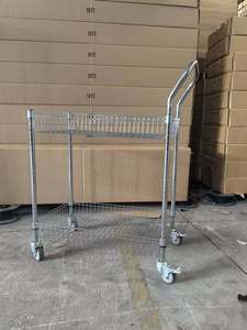 עגלת לוגיסטיקה ניידת דו-קומתית מפלדת אל-חלד מצופה כרום, בעלת סל רשת עמוק ועמיד במיוחד לאחסון במחסן - Product Image 5