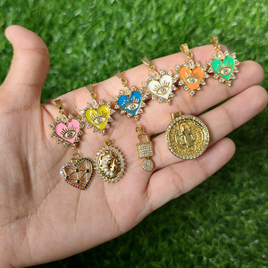 CZ8494 Dainty CZ Micro Pave เครื่องประดับเสน่ห์18K ทอง CZ paved Enamel ล็อคหัวใจและคีย์ Saint benedict เสน่ห์ - Product Image 4