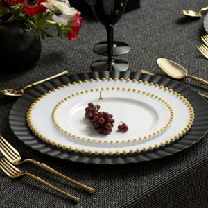 7.5 Inch Plastic Dessert <b>Plates</b> with Gold Beads Heavy Duty Clear White Salad <b>Plate</b> Bulk Disposable Dinnerware for Party - Product Image 6