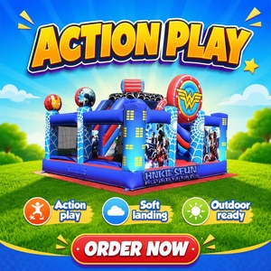 Château gonflable commercial <span class=keywords><strong>Super</strong></span> Héros Avengers Fun City avec toboggan et aire de jeux 6mx6mx5m 2000KGS - Product Image 1