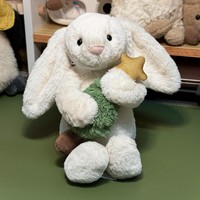 Boneka Kelinci Jellcatt UK Soft White Floppy Ear Bunny Plush Toy Memegang Pohon Natal Bintang Emas, Hadiah Natal Thanksgiving, Boneka Kelinci Isi Dakron