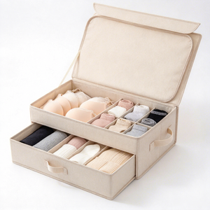 Kotak Penyimpanan Pakaian Dalam Kain Portabel, <span class=keywords><strong>Organizer</strong></span> <span class=keywords><strong>Bra</strong></span>, Celana Dalam, dan Kaus Kaki dengan Sekat Multi-grid untuk Lemari - Product Image 3